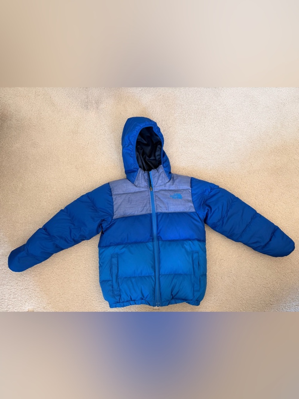 The North Face Two-Tone Blue Reversible Moondoggy Puffer Jacket